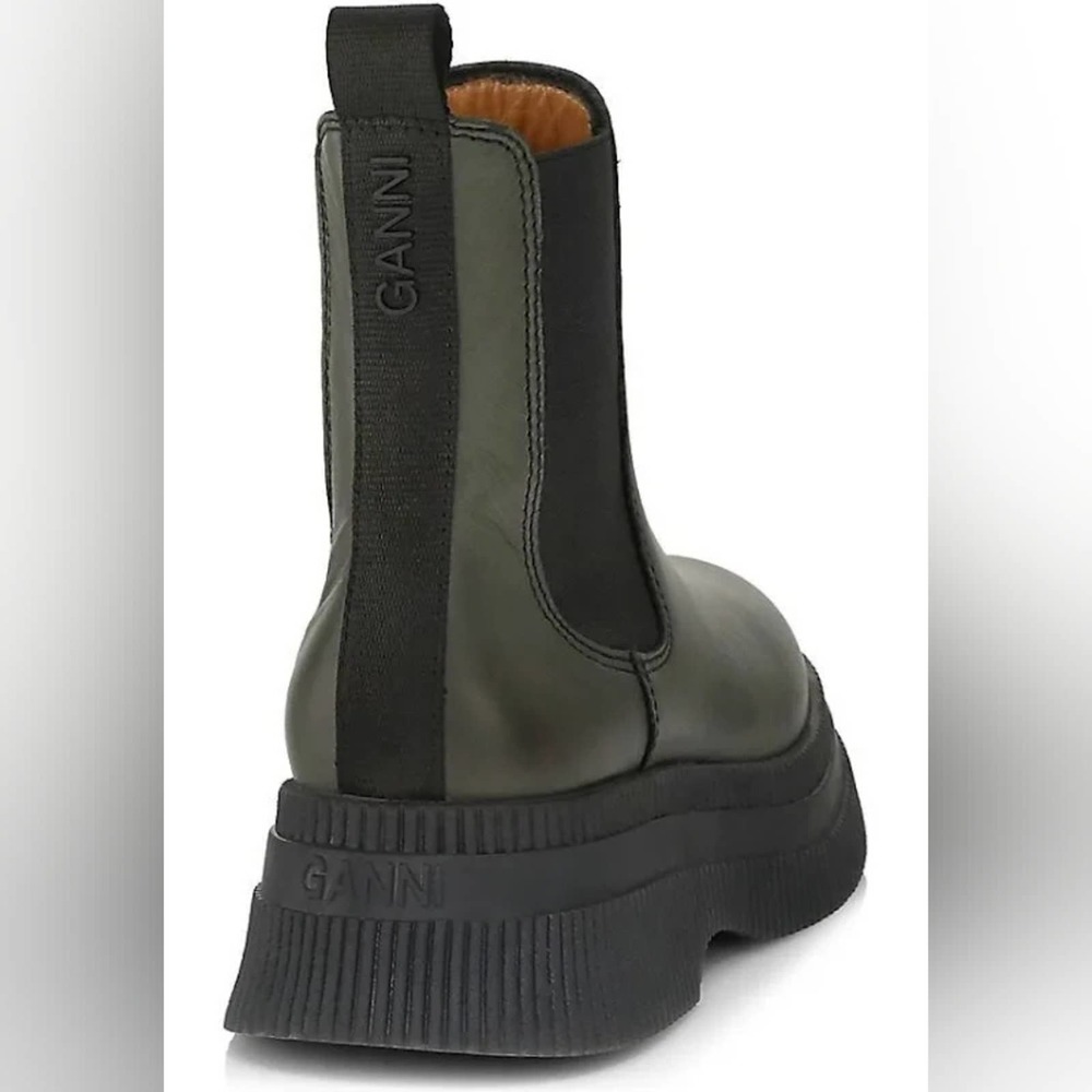 NWOB GANNI - Creepers Leather Chelsea Boots - Kalamata Olive Green - EU 40/US 10 - Picture 3 of 16
